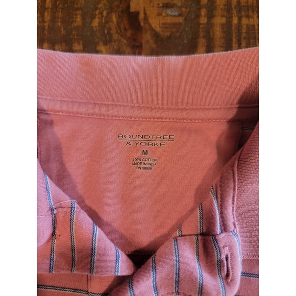 RoundTree & Yorke mens short sleeve pink striped 2 button polo size medium - Picture 4 of 6